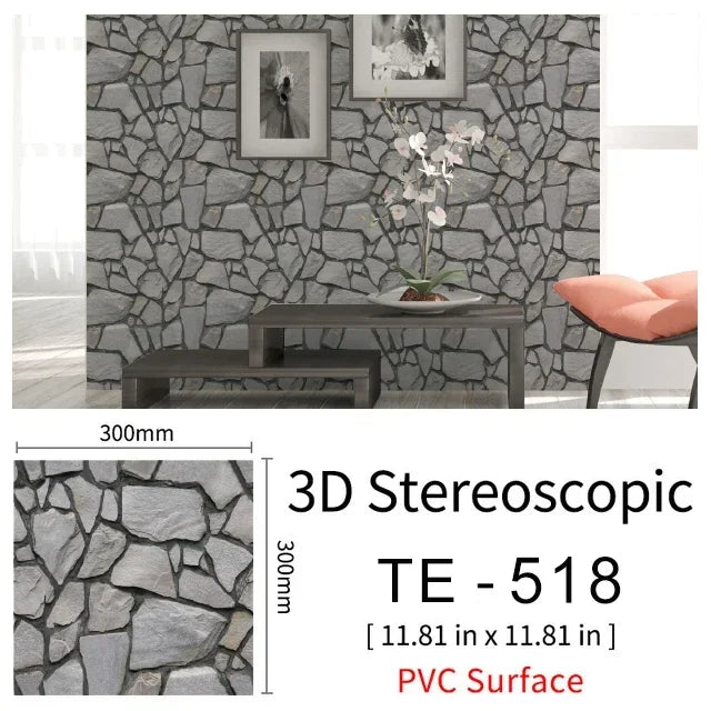 15PCS Wall Sticker Waterproof PVC imitation brick Wallpapers for TV walls living room bedroom kitchen kids rooms painted surface