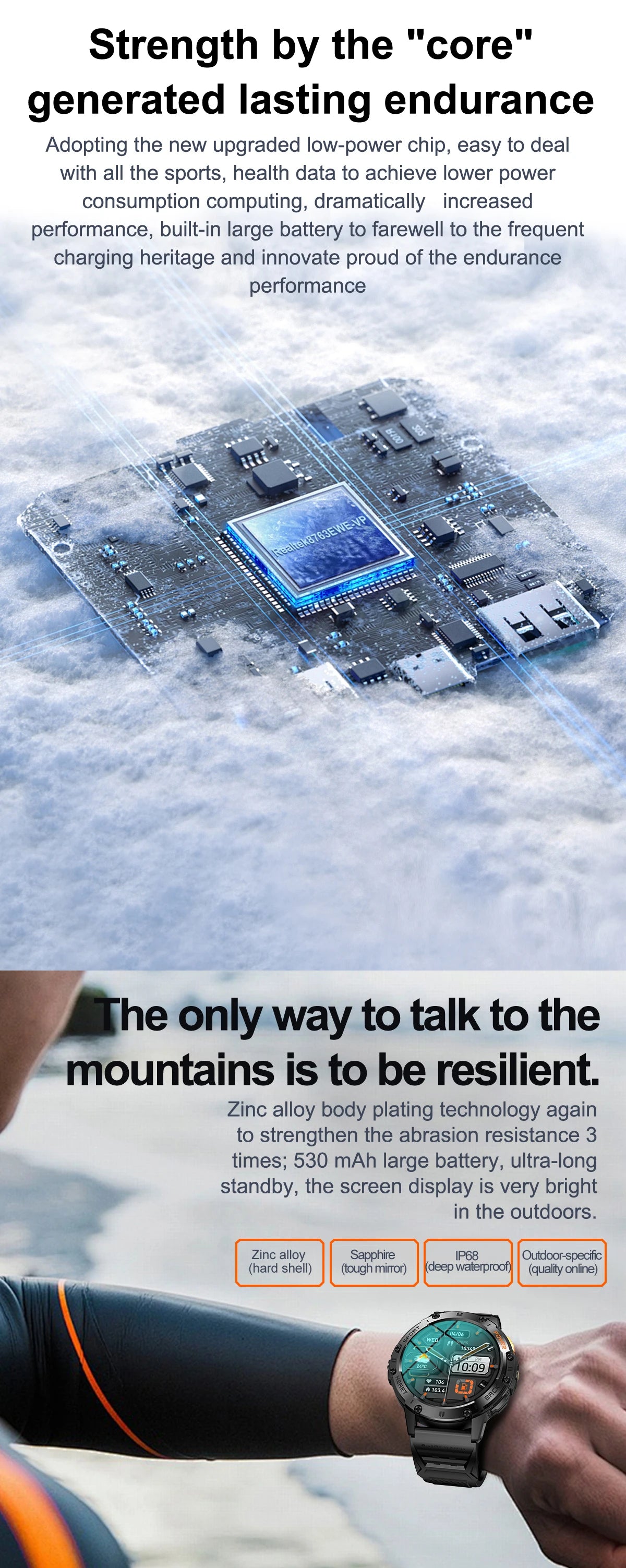 Đồng hồ thông minh AMOLED Nam - Thể thao & Đèn pin