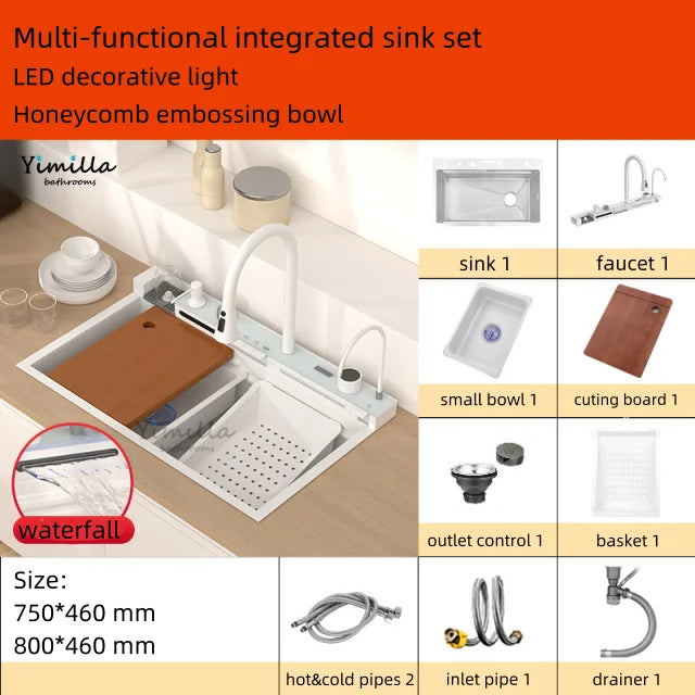 Chậu Rửa Bát Tự Động 304 Đen Nano Vòi Thác Kép Piano - Daisan Mart