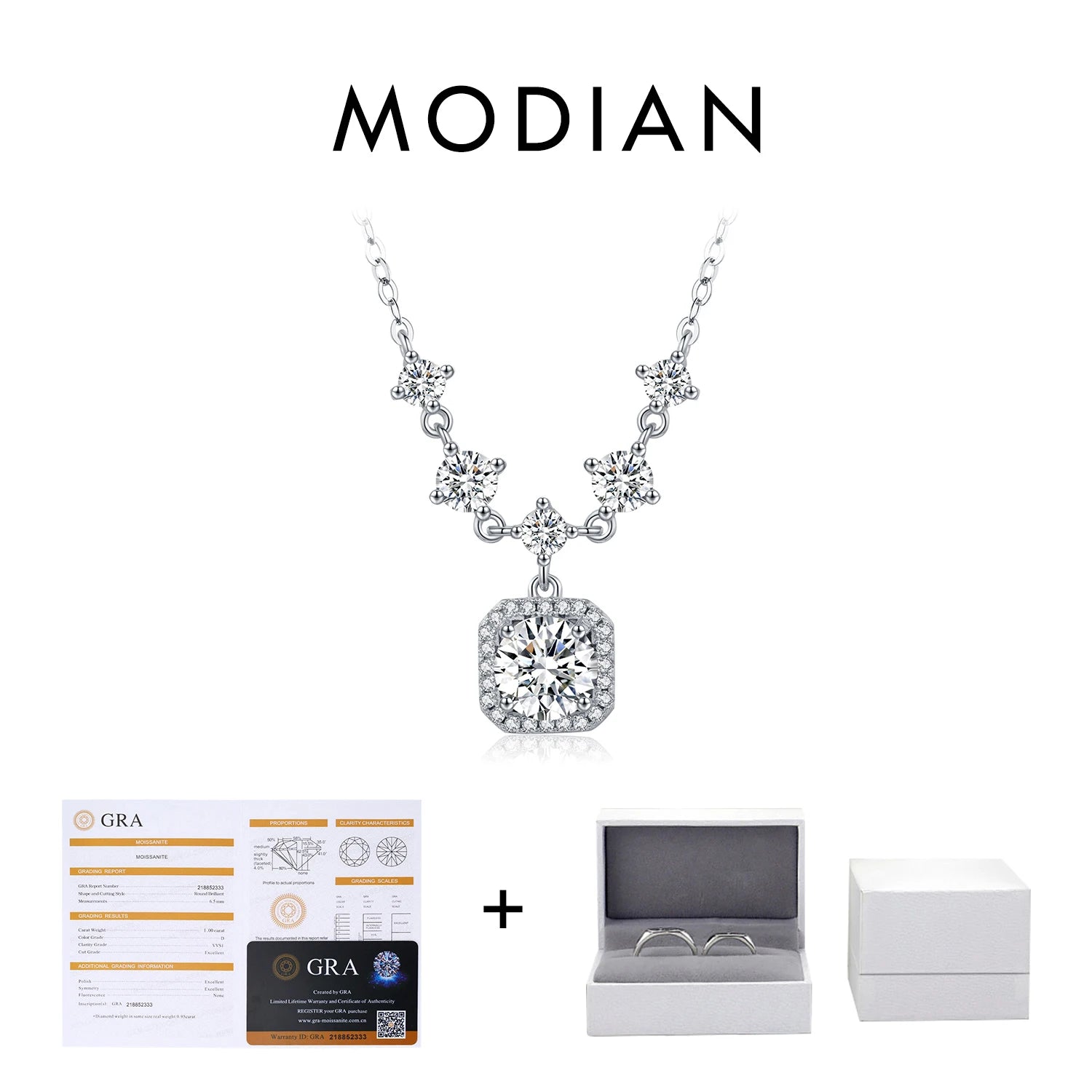 MODIAN 1CT D Color Moissanite Necklace 925 Sterling Silver Luxury Halo Charm Pendant Necklace For Women Bridal Wedding Jewelry