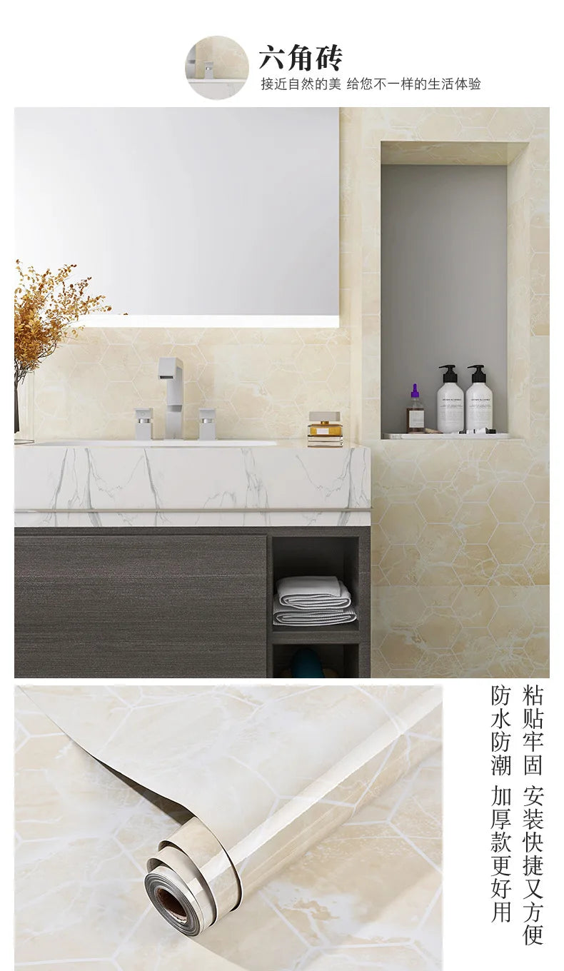 60cm Marble Vinyl Film Self Adhesive Wallpaper Bathroom Kitchen Cupboard Countertops Contact Paper PVC Waterproof Wall Stickers