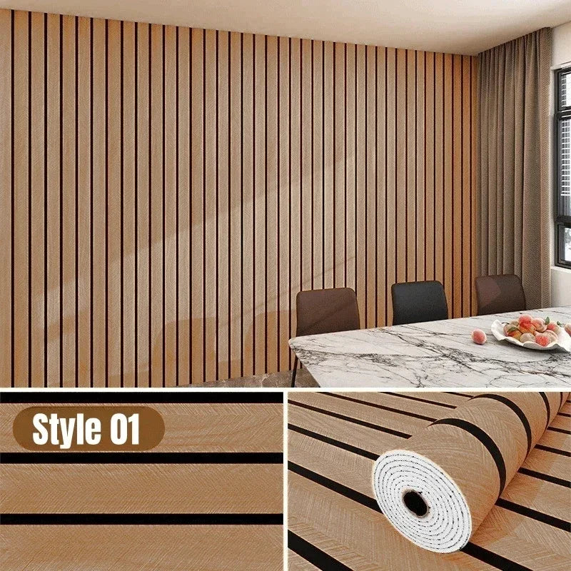 Vintage Self Adhesive Foam Wall Sticker with Grille Pattern Self-Stick Decor for Bathroom Kitchen Ceiling Wood Grain Wallpapers