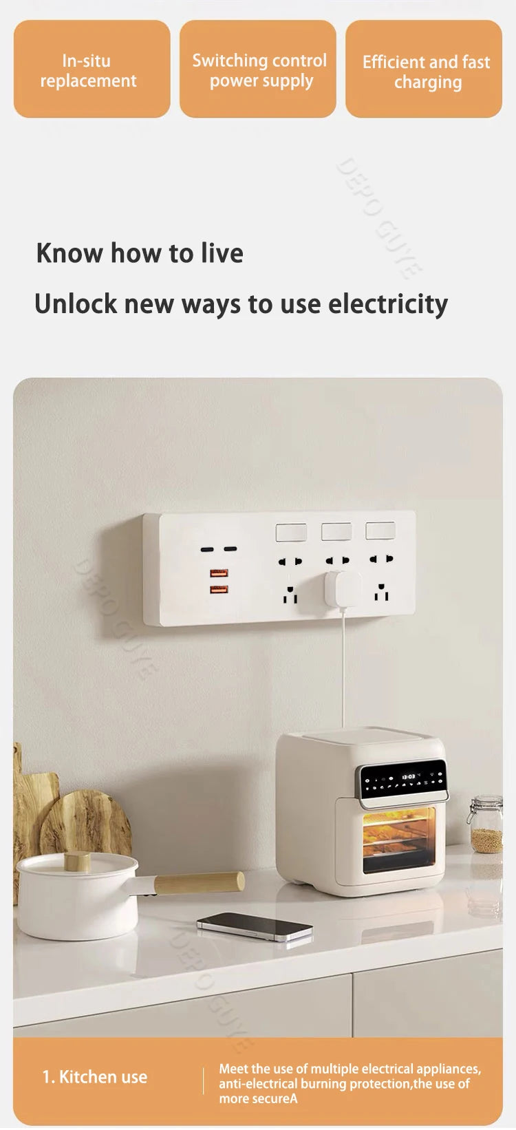 Ổ Cắm Nhanh 65W Đa Năng 5 Lỗ USB Chuẩn Mỹ-Mexico