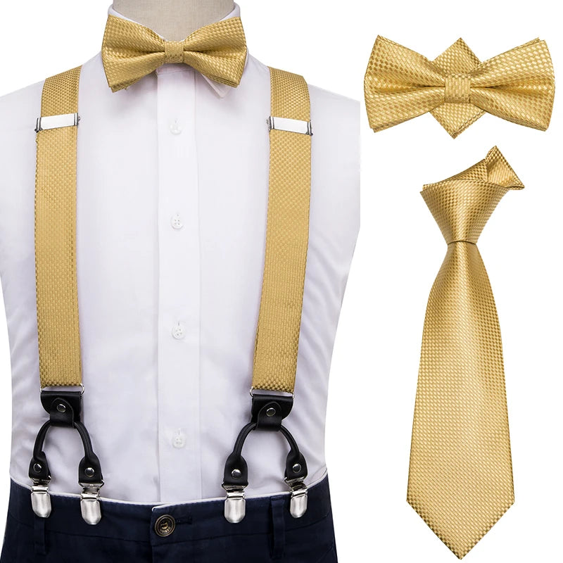 奢華復古金色花卉男士高領絲綢腰帶和領結