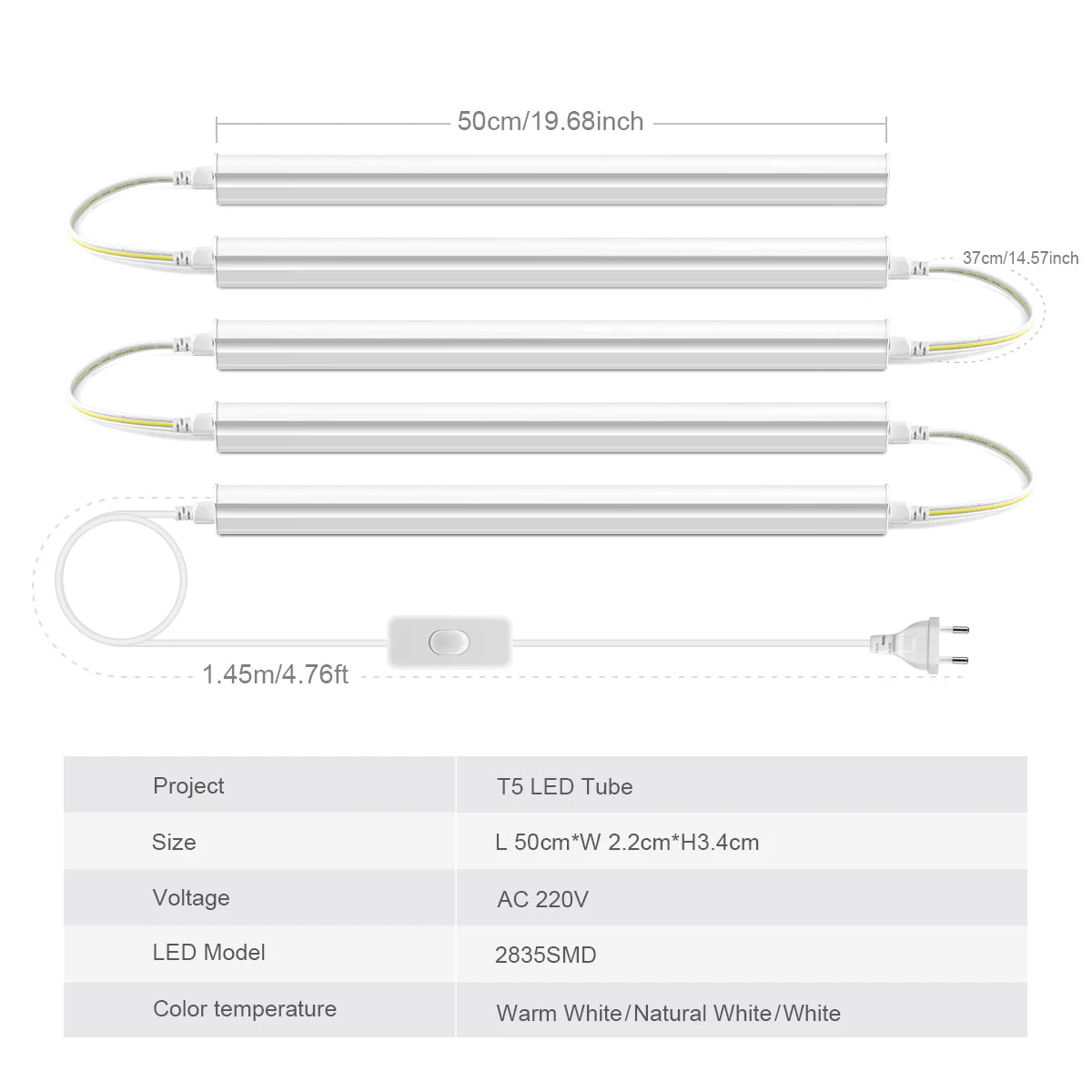 T5 LED Bulb 50cm 15W Aluminum Multi-Purpose Ceiling/Wall