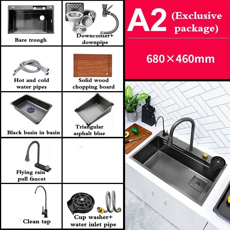 New Techology Modern Stainless Steel Waterfall Kitchen Sinks Smart 304 Stainless Steel Single Bowl Kitchen Sink - Daisan Mart