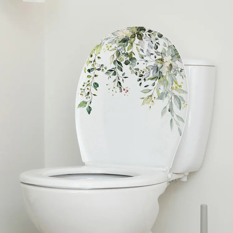 Green Plant Leaves Wall Sticker Bathroom Toilet Decor Living Room Cabinet Home Decoration Decals Beautify Self Adhesive Mural
