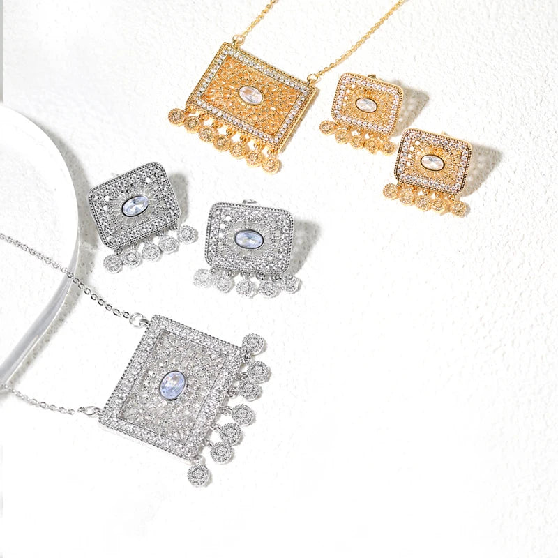 Gold Plated Boho Jewelry Set Necklace &amp; Earrings