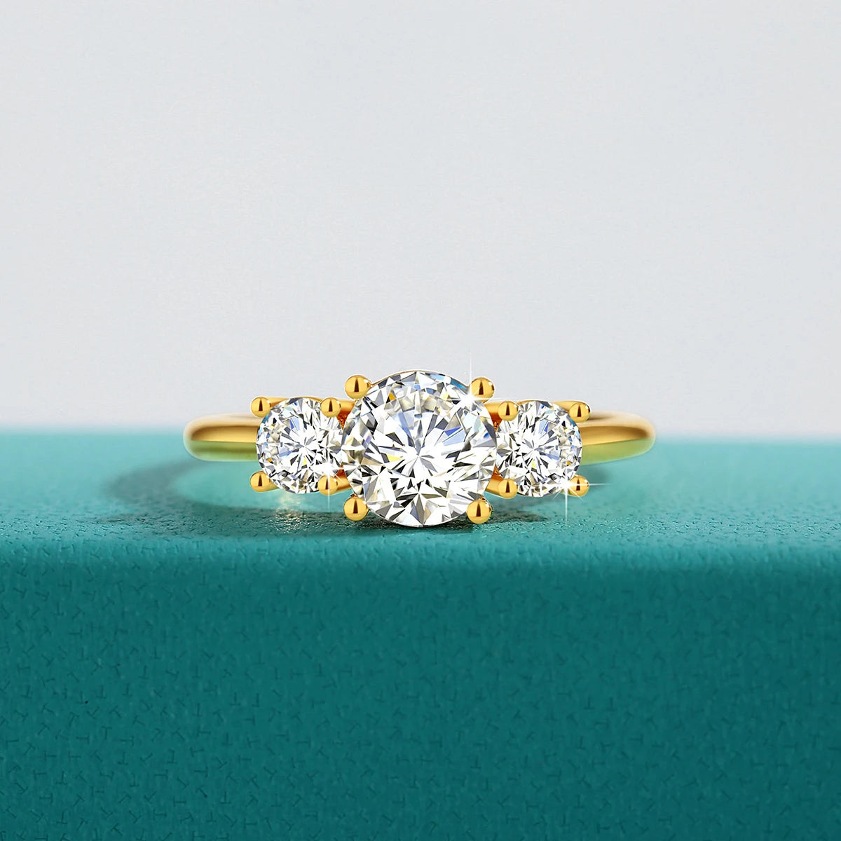 18K Gold Ring for Women with 3 High-Quality Moissanite Diamonds