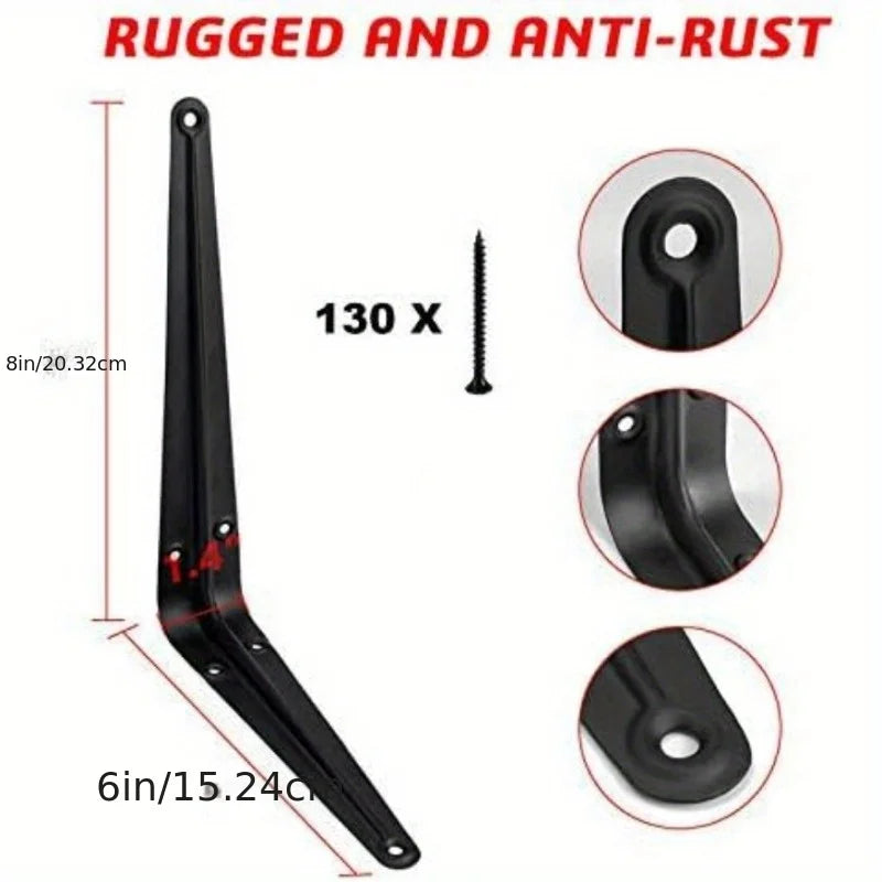 2PCS Shelf L-Brackets 8 Inch Floating Shelf Bracket Heavy Duty Black Steel for Decorative Wall Mount Joint Angle with Screws