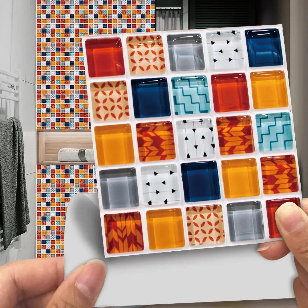 Colorful Marble Mosaic Wall Panels, 10PCS 10/15/20/30cm PVC Tiles, Peel &amp; Stick Oil-Proof Kitchen Wardrobe Art, Modern Home