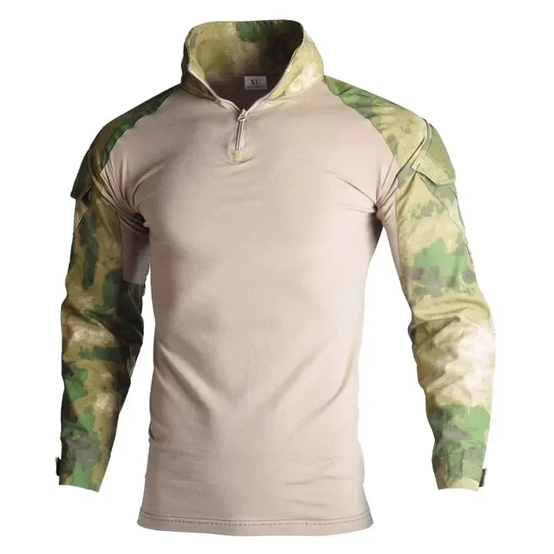 Men's Tear Resistant Cotton Camo Long Sleeve Tactical Shirt
