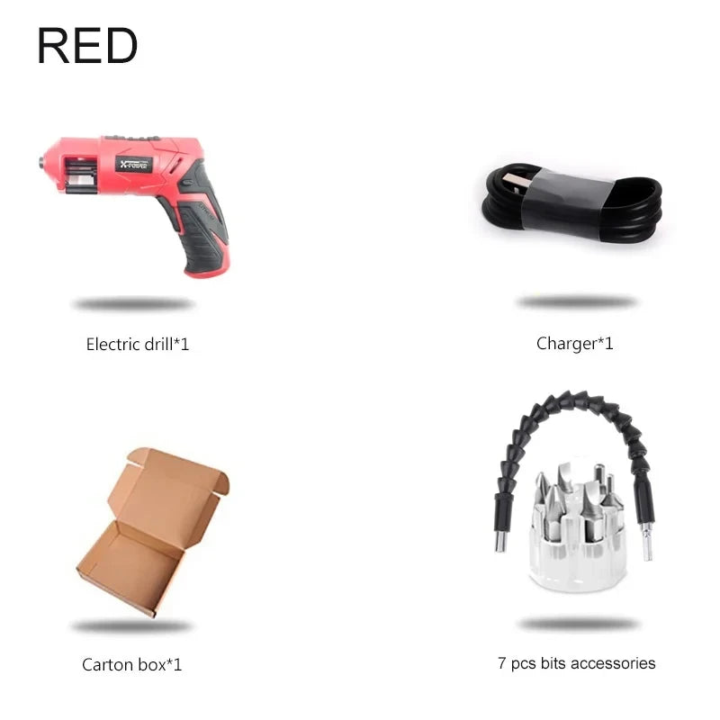 Pistol design Mini Cordless Electric Screwdriver  rechargeable Lithium Battery with LED Lighting and Head for Home DIY for 7 PCS