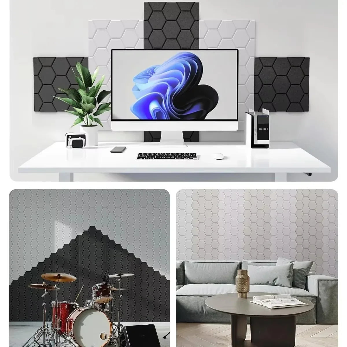 Honeycomb Felt Wall Panels Self-Adhesive Soundproof Tiles Peel &amp; Stick Noise Reduction for Home Office Nursery Acoustic Wall