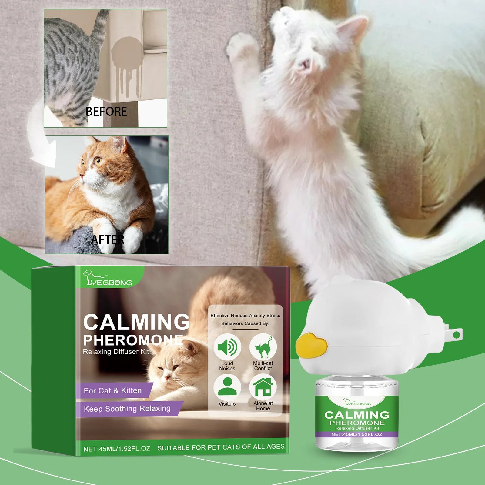 Cat Calming Diffuser Cat Pheromone Plug-In Relaxants Prevent Howling Pet Dogs Anti-Anxiety Reduces Anxiety Cat Calming Liquid