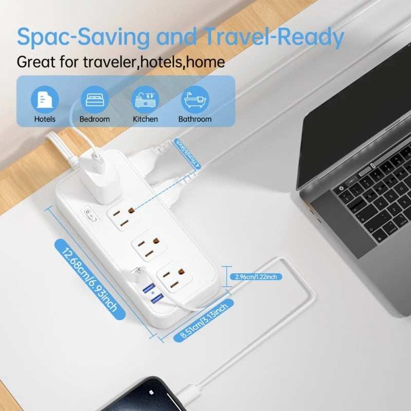 Ổ Điện Đa Năng 8 Cổng, 2 USB, 2 Type C, Bảo Vệ 2000J