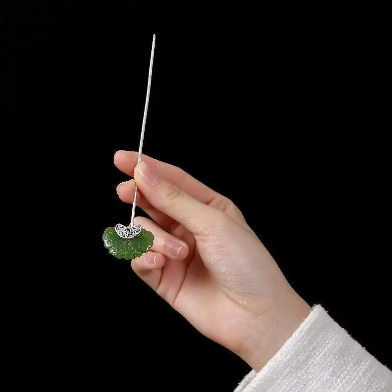 Antique style 925 silver jade butterfly hairpin