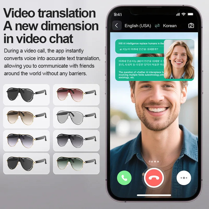 YHA17 AI Translation Smart Glasses EU USA Large Frame Sunscreen Color-changing Stainless Bluetooth Audio Sunglasses Work Glasses - Daisan Mart