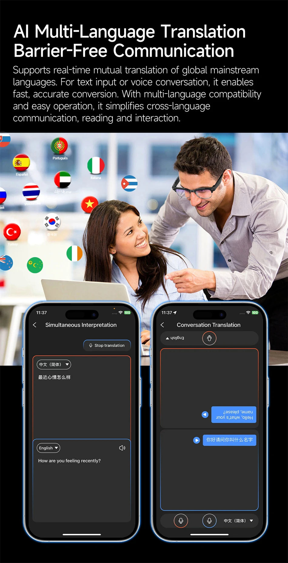 LIGE 4K AI Smart Glasses, 800W Camera, Bluetooth, Touch