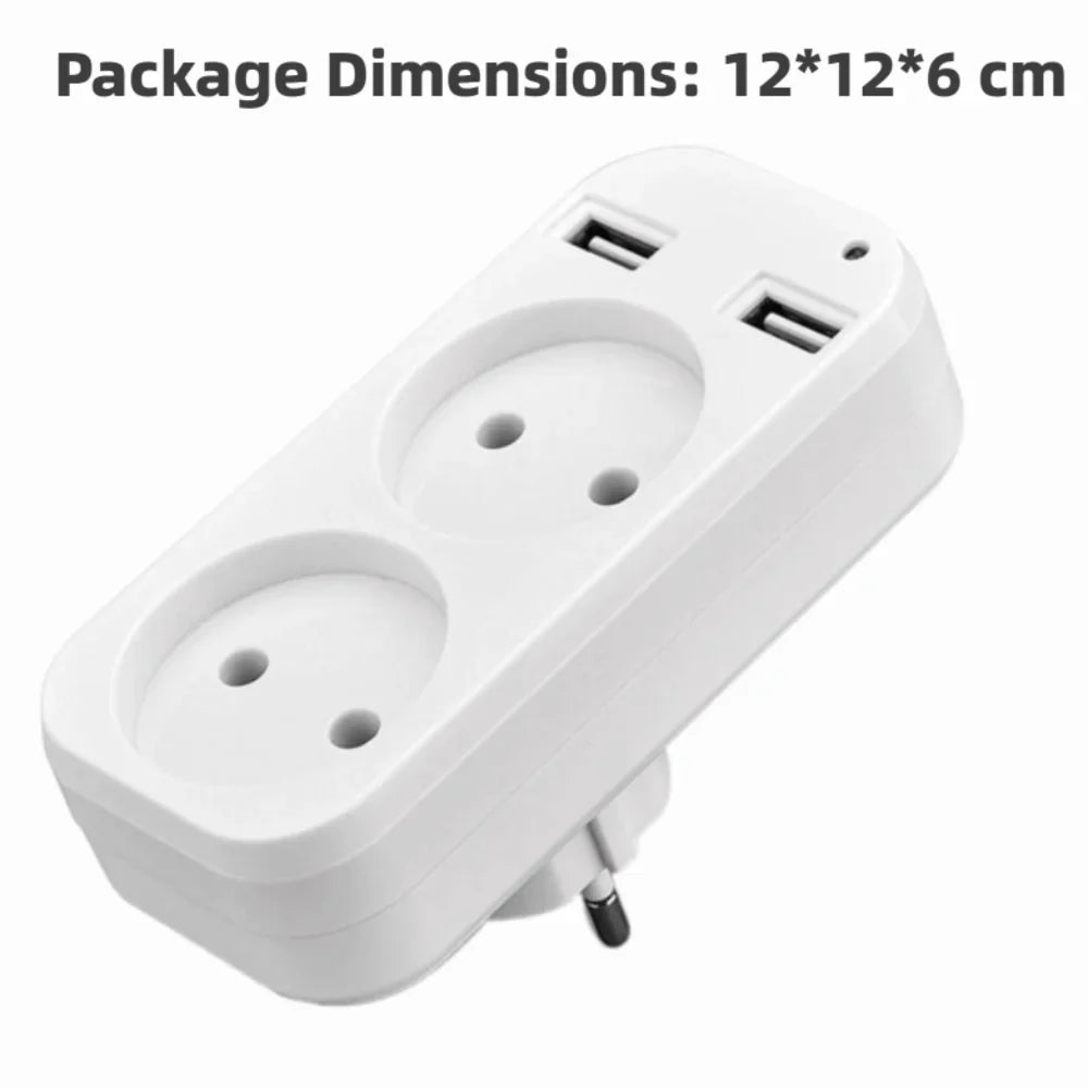 Ổ Cắm Điện EU Đa Năng 2 USB Có Đèn Báo Du Lịch