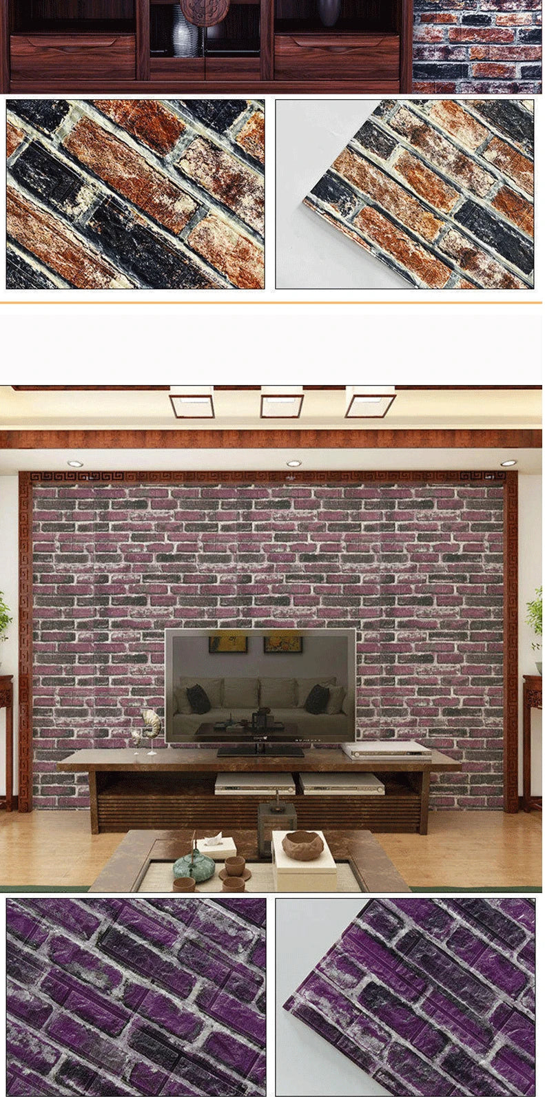 Giấy dán tường 3D chống nước giả gạch tự dán 70x100