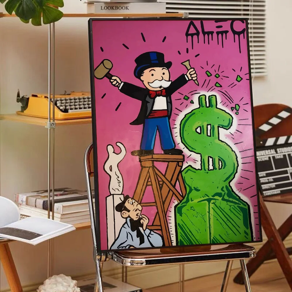 Alec Monopoly Graffiti Art Money Good Quality Prints and Posters Waterproof Paper Sticker Coffee House Bar Posters Wall Stickers