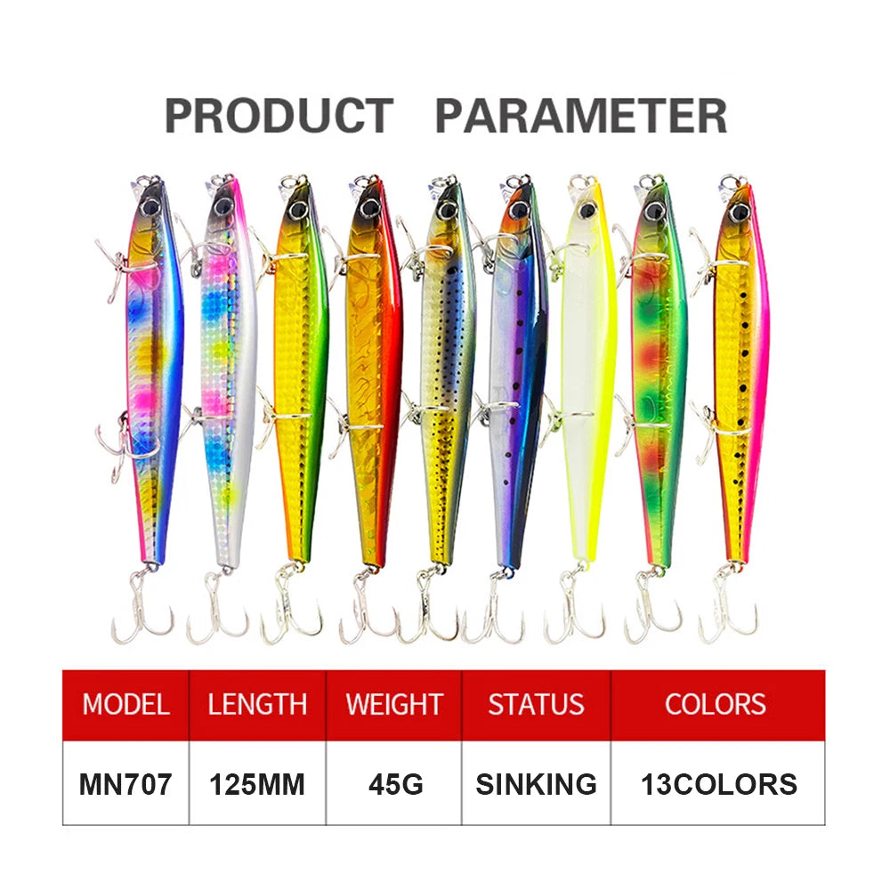 12.5cm 45g Fishing Lures Minnow Wobbler Long Casting Sinking Heavy Shot Artificial Hard Bait Fishing Accessories Decoy MN707