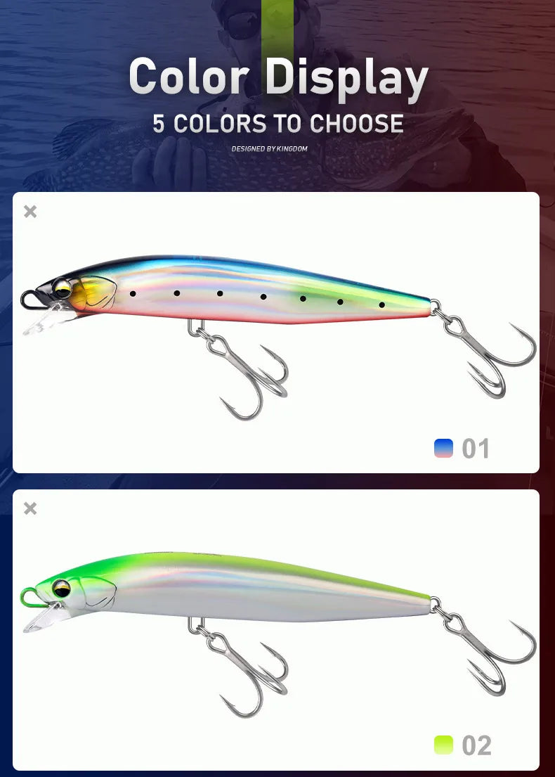 Kingdom Heavy Minnow Lure 140mm 38g Sinking Rolling Wobblers Artifical Hard Bait For Saltwater Seabass Pike Fishing Tackle