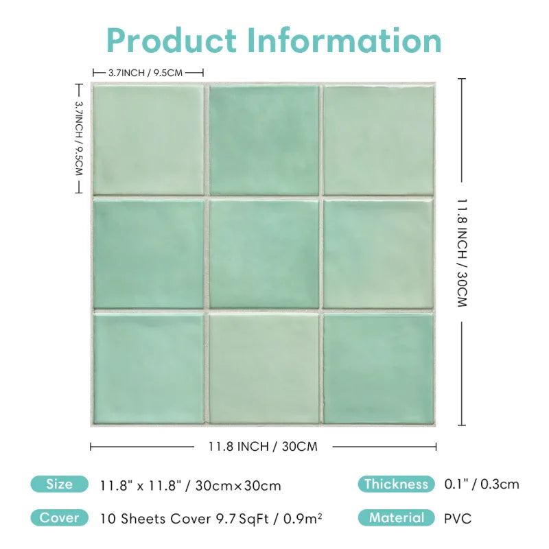 3D Blue Waterproof Self-Adhesive Kitchen Wall Tiles