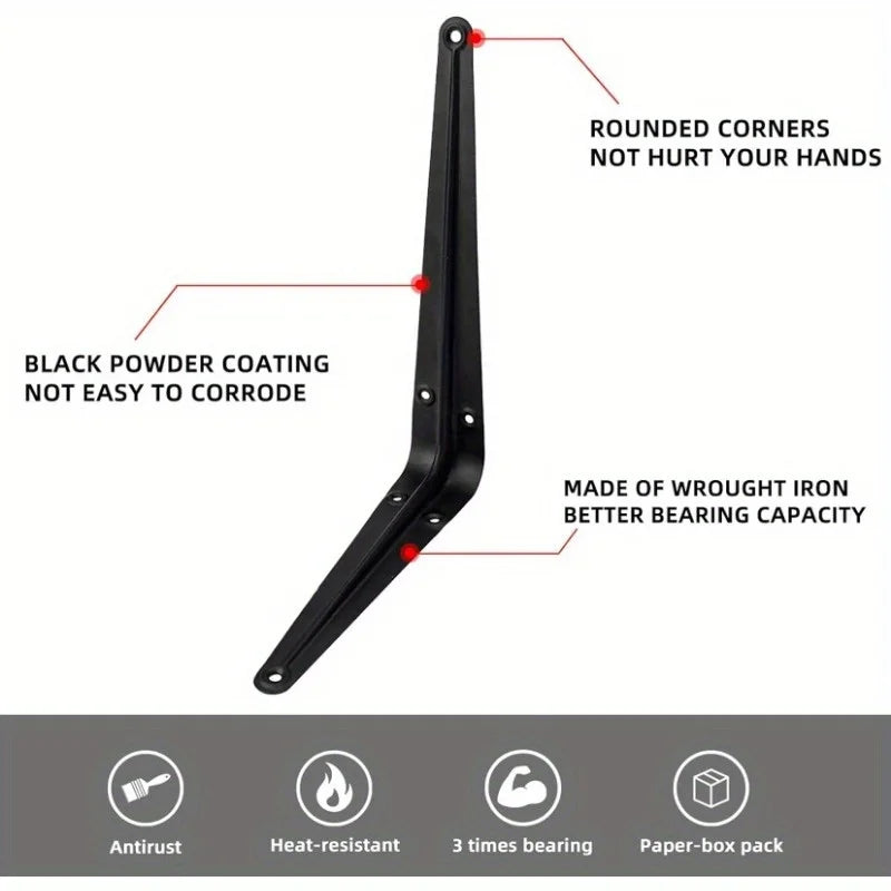 2PCS Shelf L-Brackets 8 Inch Floating Shelf Bracket Heavy Duty Black Steel for Decorative Wall Mount Joint Angle with Screws