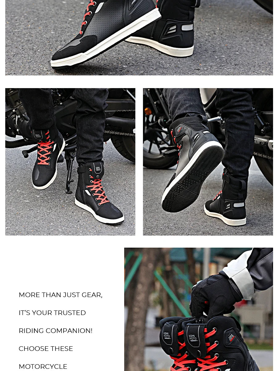 Giày Boots Nam Đi Xe Máy Phản Quang Bảo Hộ Thoáng Khí