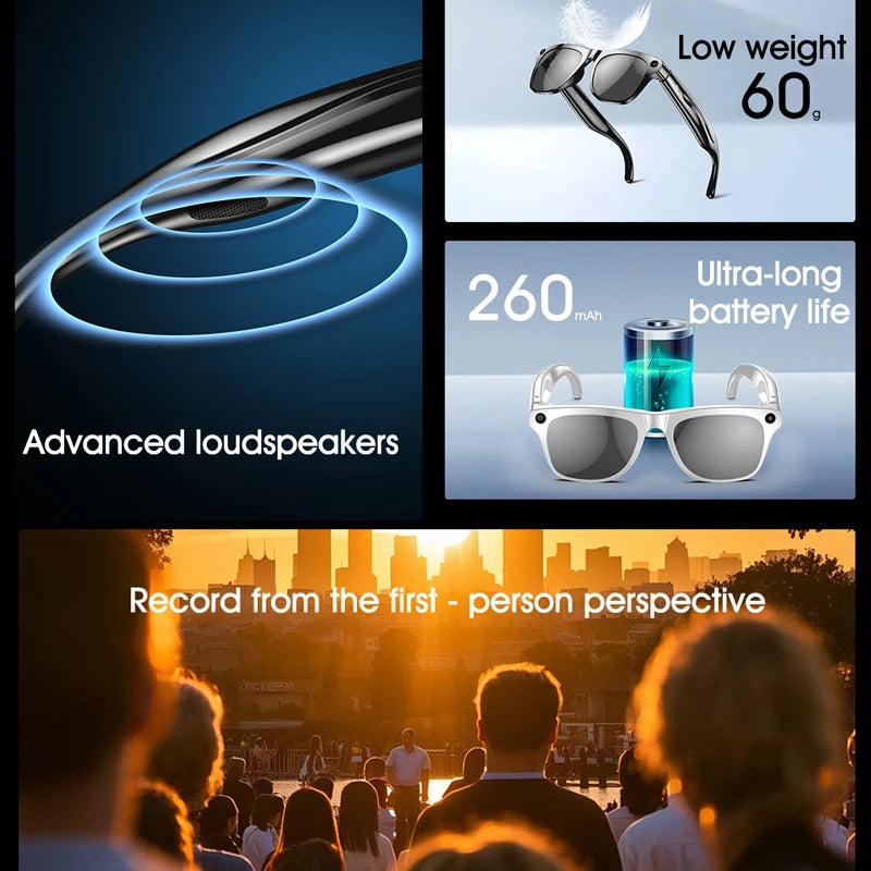 LIGE AI Smart Glasses: Bluetooth Calling, Camera, Music