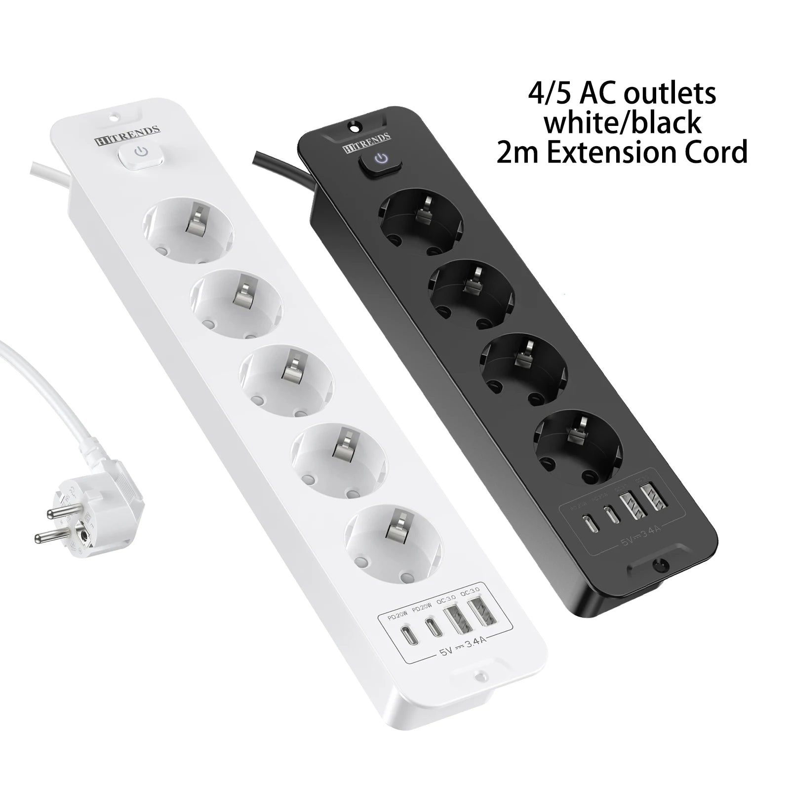 Ổ Cắm 4/5 Lỗ Đa Năng Có USB, Dây Dài 2m EU Plug