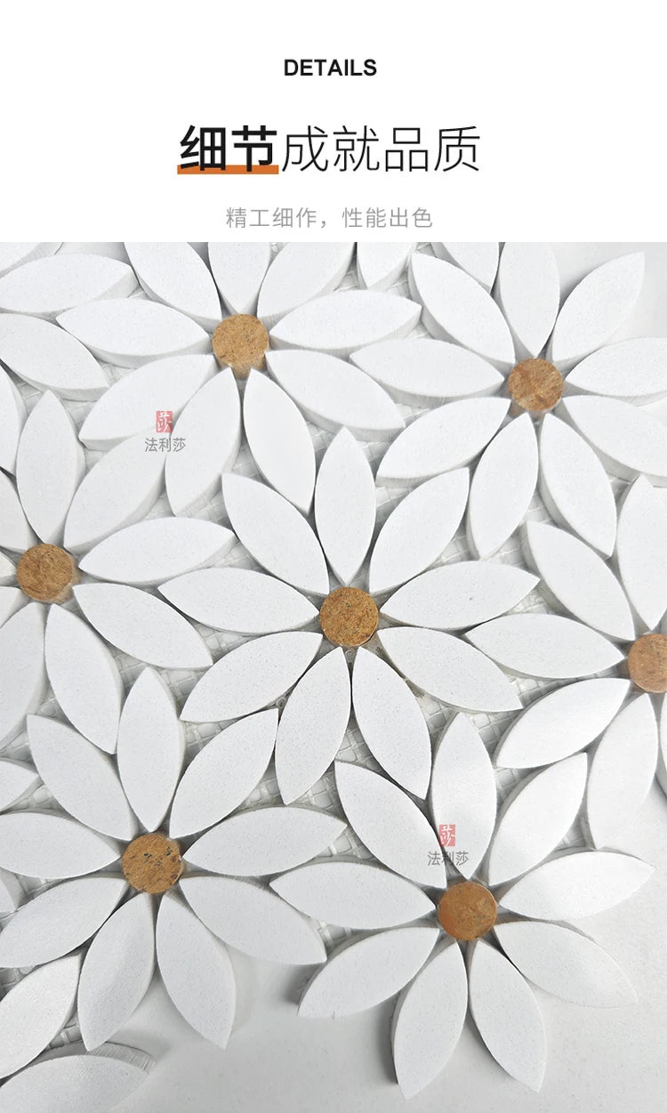 Building materials marble white-green stone mosaic sunflower toilet balcony residential hotel floor decoration background wall - Daisan Mart