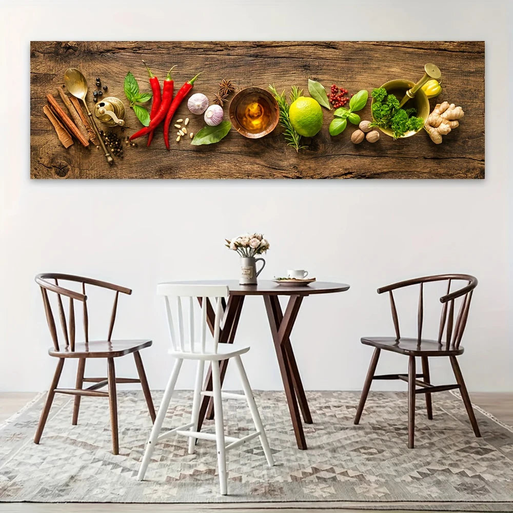 Kitchen Spice Canvas Wall Art, Grain Spice Spoon Chili Lemon Poster Printing Wall Art for Living Room and Dining Room Home Decor