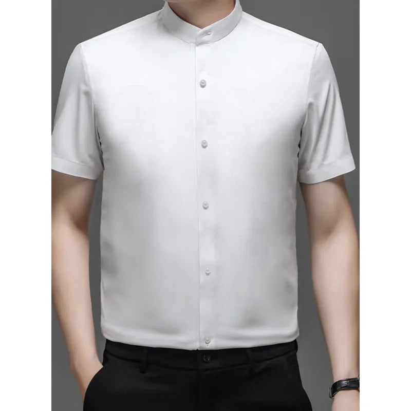 Men's Elegant Stand Collar Summer High-Quality Office Shirt