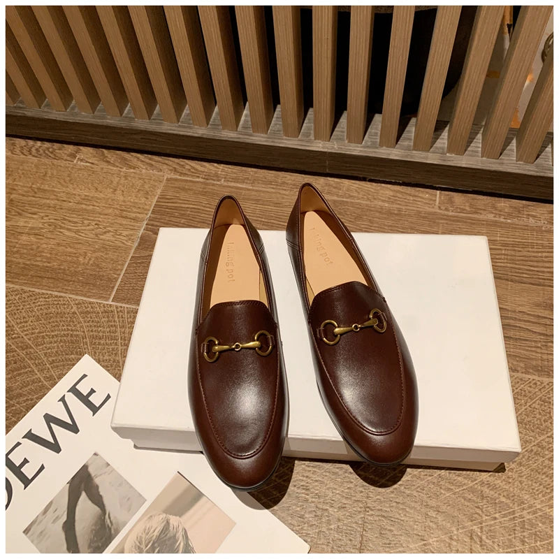 Women's Loafers Soft Sole Metal Buckle Round Toe Spring