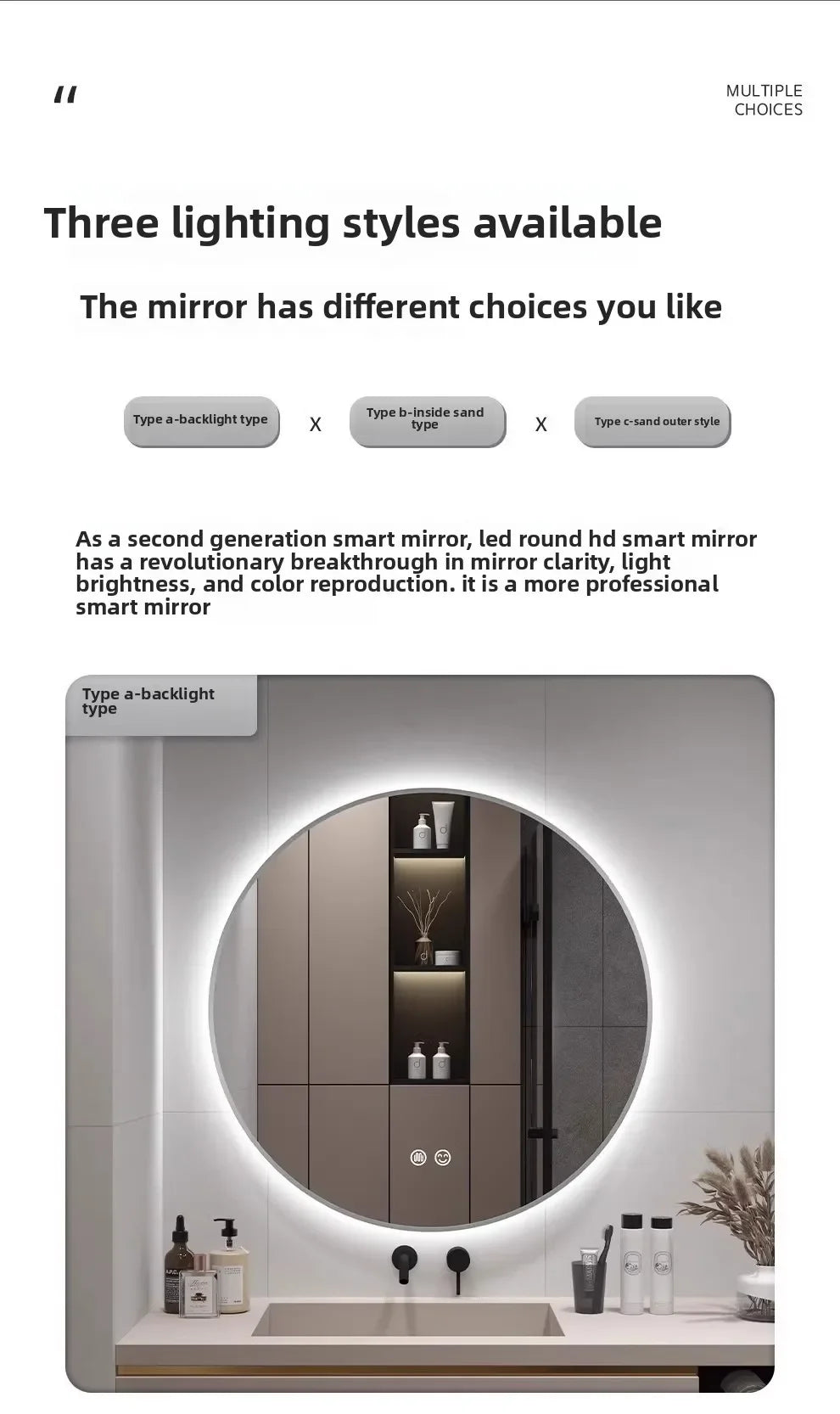 50CM Smart LED Mirror Anti-Fog Touch Wall Mounted