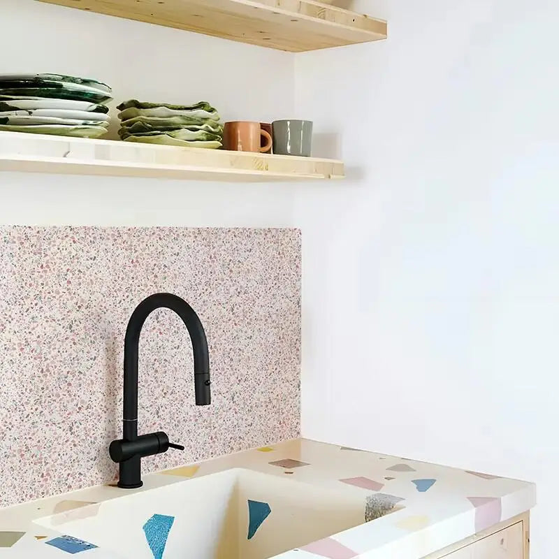Pink Wallpaper Terrazzo Wall Panels, Waterproof Washable Wall Tile Decals for Bathroom &amp; Kitchen, Pink Terrazzo Home Decor