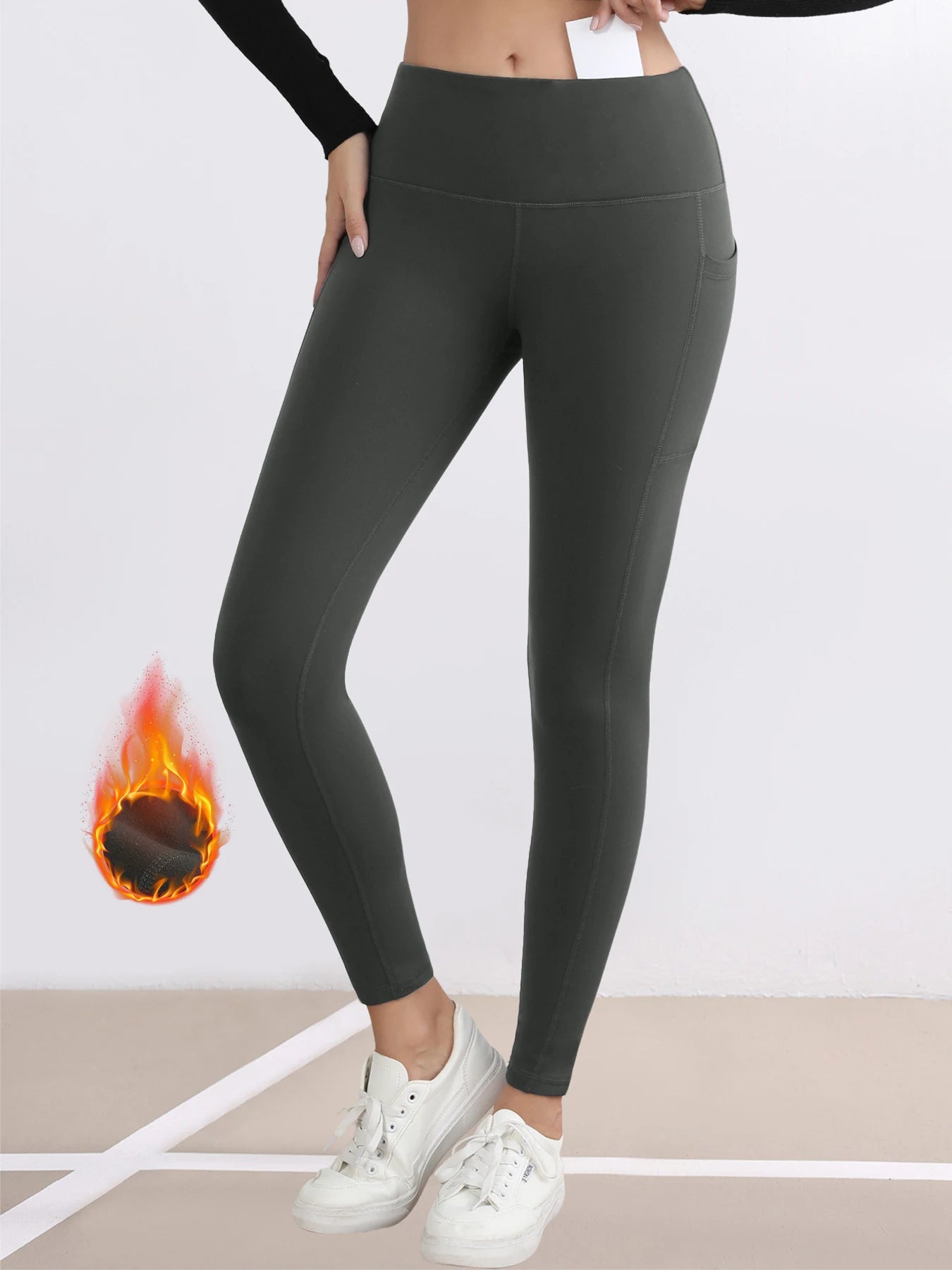 Women's Thick Warm High Waist Leggings with Convenient Pockets