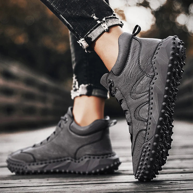 Men's Vintage Handmade Leather High-Top Lace-Up Retro Shoes