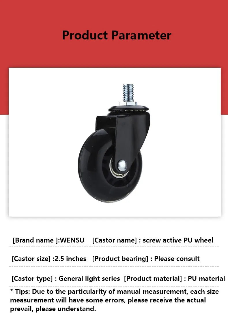 2.5 Inch Multi-Purpose PU Trolley Wheels, 5 Sets, M6/8/10 Shaft