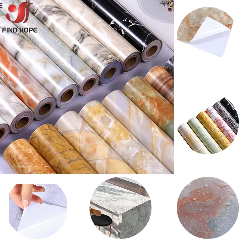 15x 39in Marble Self Adhesive Wallpaper Vinyl Film Wall Sticker Bathroom Kitchen Cupboard Room Decoration Sticky Paper Decal DIY