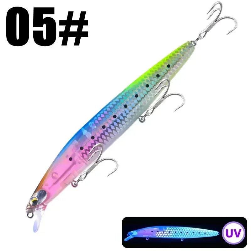 GREENSPIDER New UV 145mm/27g Floating Minnow Long Casting Hard Bait Flash Blade Wobbler Fishing Lure Sea Bass Lure