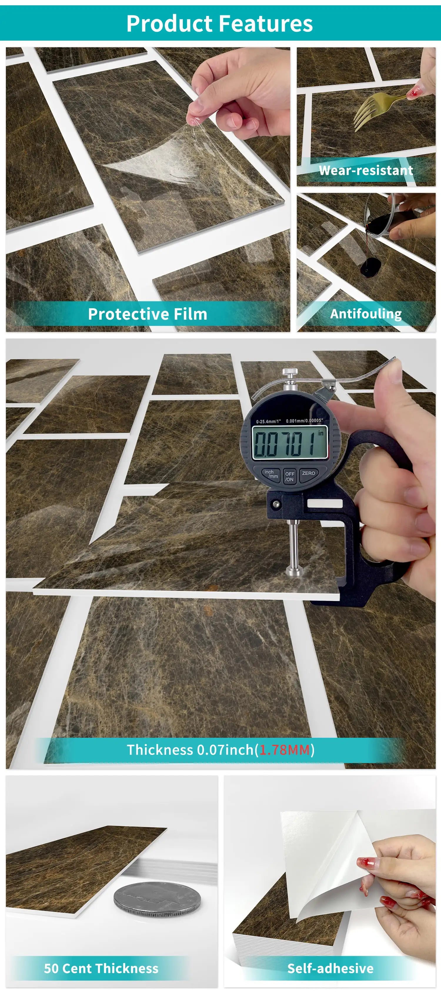 Self Adhesive Foam Ceramic Tile Stickers Bathroom Kitchen Waterproof Anti Fouling Thickened Wall Decoration Marble Decals