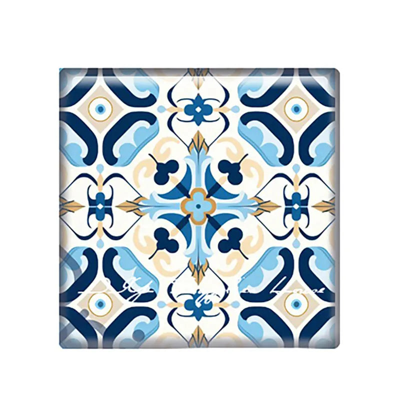 Mặt Kính Vuông Hoa Văn Xanh Cho Trang Sức Handmade