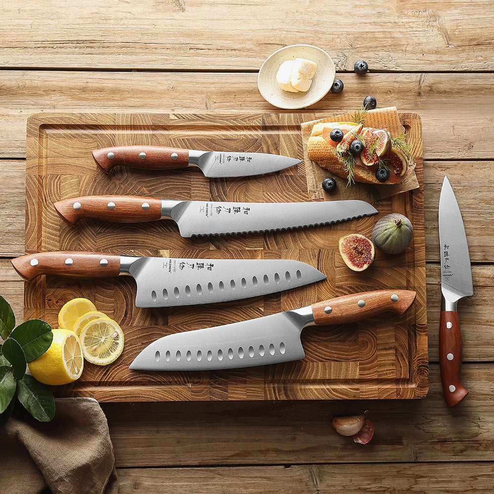 HEZHEN Kitchen Knife Set 1.4116 Steel Red Wood Handle