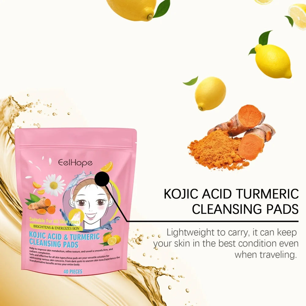 Turmeric Face Cleanser + Turmeric Kojic Acid Facial Exfoliating Cleansing Pads Reduce Dark Spots Skin Brightening Face Care Set