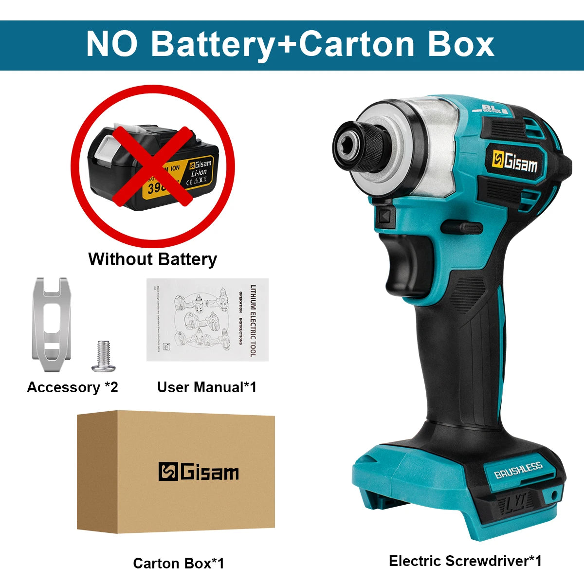 688N.m 1/4'' Brushless Electric Screwdriver Cordless Screwdriver Electric Drill Impact Driver Kit for Makita 18V Battery Battery