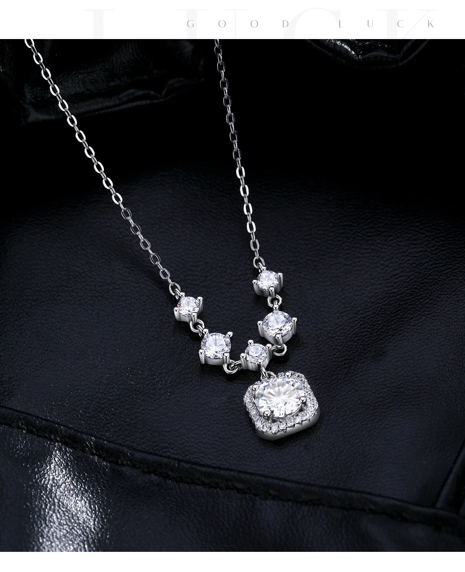MODIAN 1CT D Color Moissanite Necklace 925 Sterling Silver Luxury Halo Charm Pendant Necklace For Women Bridal Wedding Jewelry